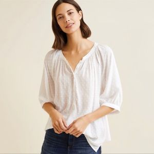 Garnet Hill Womens Elbow Sleeve Swiss Dot Blouse in White Size Medium